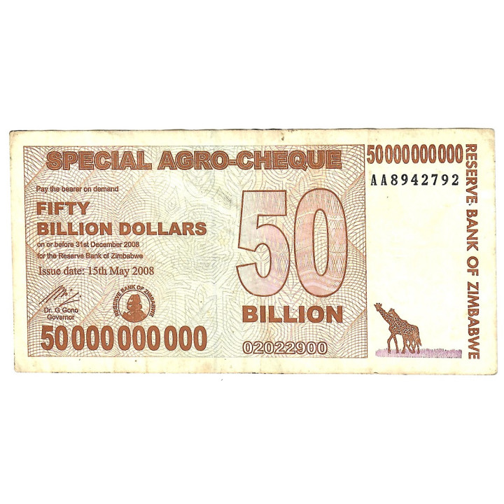 Zimbabwe 50 Billion Dollars 2008 P-63 VF