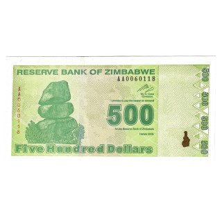 Zimbabwe 500 Dollars 2009 P-98 UNC