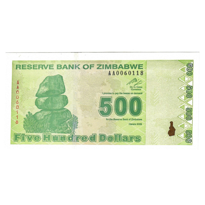 Zimbabwe 500 Dollars 2009 P-98 UNC