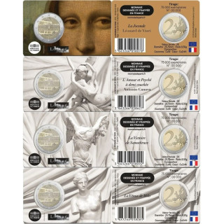 France 2 Euro 2025 "Louvre Museum" BU (4 x Coin Cards)