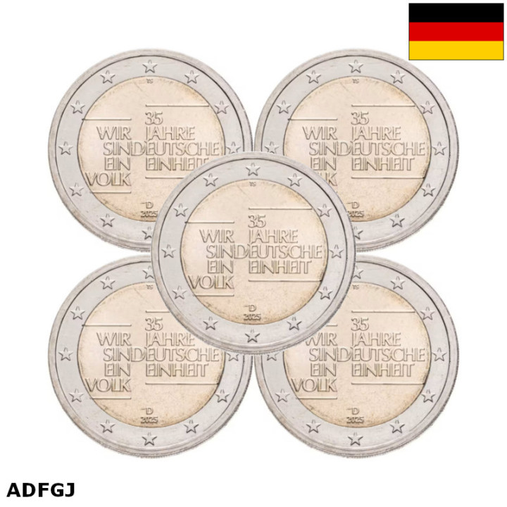 Germany 2 Euro 2025 ADFGJ "German Unification" UNC