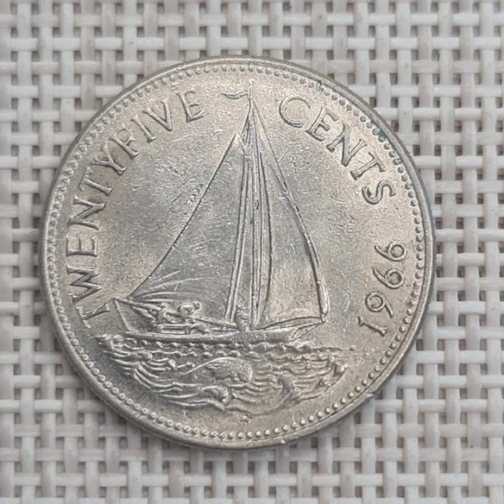 Bahamas 25 Cents 1966 KM-6 VF