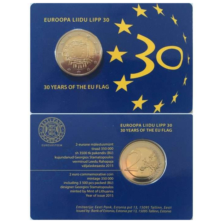 Estonia 2 Euro 2015 "Flag (EUF)" BU (Coin Card)