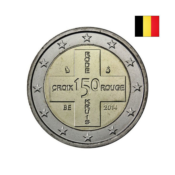 Belgium 2 Euro 2014 "Red Cross" BU (French, Coin Card)