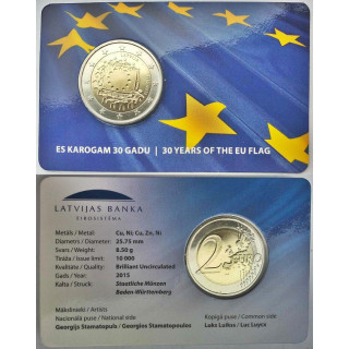 Latvia 2 Euro 2015 "Flag (EUF)" BU (Coin Card)