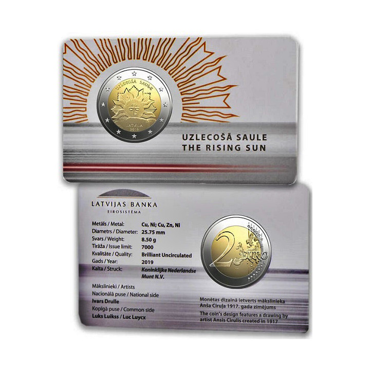 Latvia 2 Euro 2019 "Rising Sun" BU (Coin Card)
