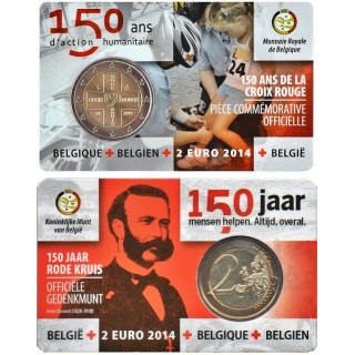 Belgium 2 Euro 2014 "Red Cross" BU (French, Coin Card)