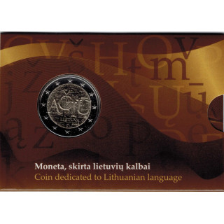 Lithuania 2 Euro 2015 "Lithuanian Language" BU (Coin Card)