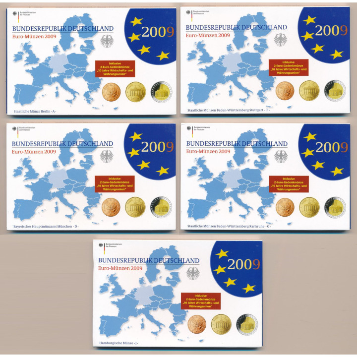 Germany Euro Set (5 x 5,88€) 2009 ADFGJ Proof