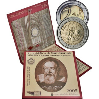 San Marino 2 Euro 2005 "Physics" BU (Coin Card)