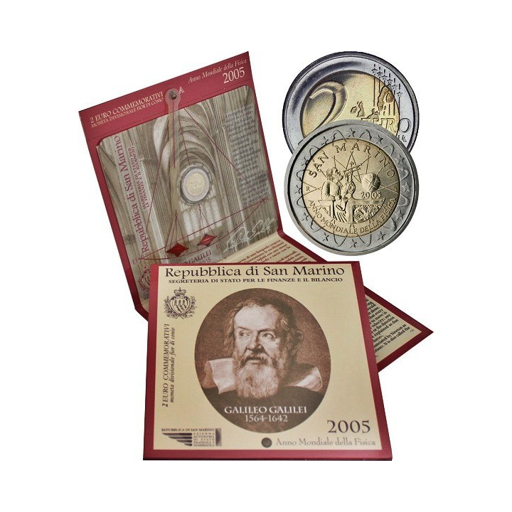 San Marino 2 Euro 2005 "Physics" BU (Coin Card)