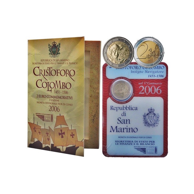 San Marino 2 Euro 2006 "Christopher Columbus" BU (Coin Card)