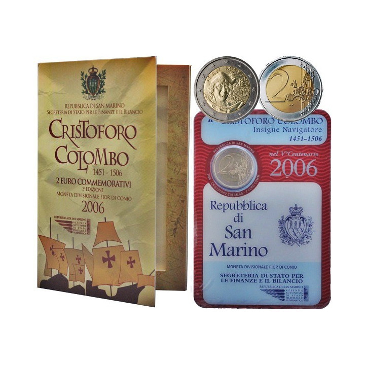 San Marino 2 Euro 2006 "Christopher Columbus" BU (Coin Card)
