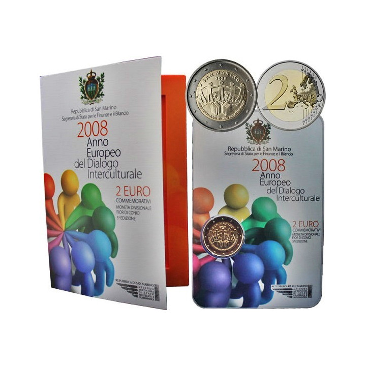 San Marino 2 Euro 2008 "Intercultural Dialogue" BU (Coin Card)
