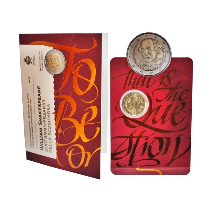 San Marino 2 Euro 2016 "William Shakespeare" BU (Coin Card)