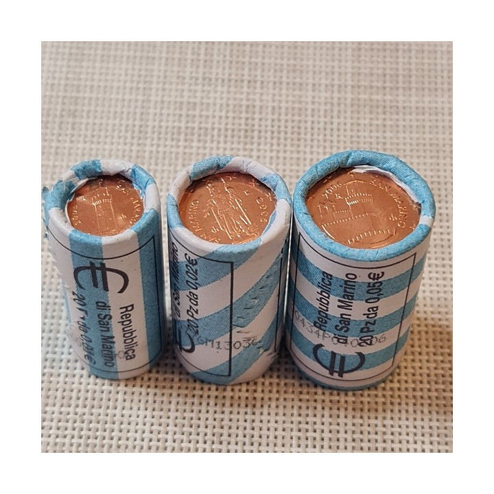 San Marino 1, 2, 5 Euro Cents 2006 Rolls (3 x 20 coins)