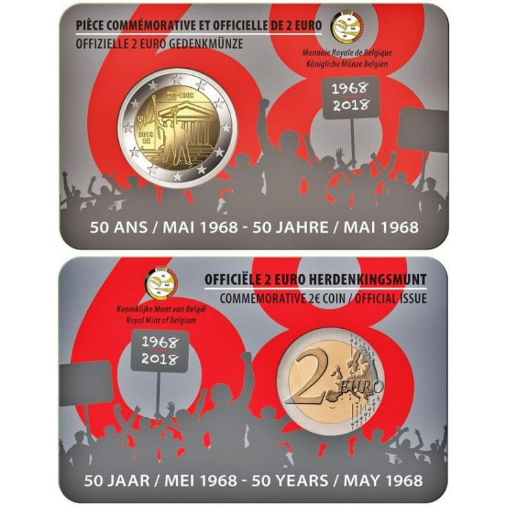 Belgium 2 Euro 2018 "Student Unrest" BU (French, Coin Card)