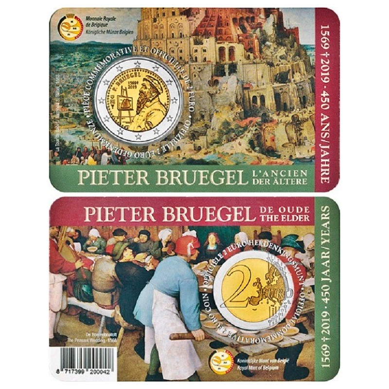Belgium 2 Euro 2019 "Pieter Bruegel" BU (French, Coin Card)