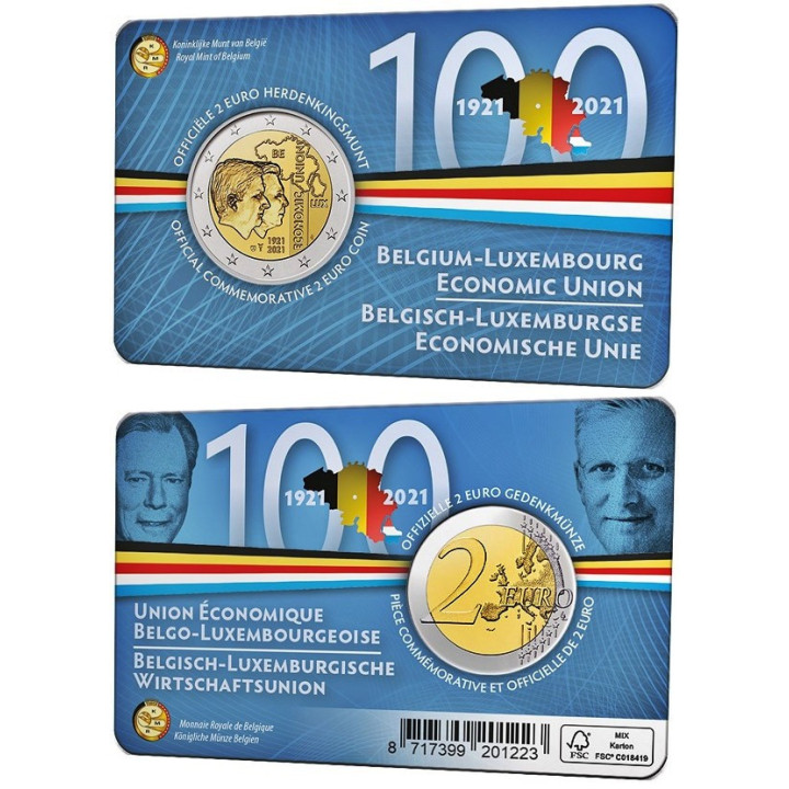 Belgium 2 Euro 2021 "Economic Union" BU (Dutch, Coin Card)