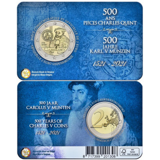 Belgium 2 Euro 2021 "Carolus V" BU (French, Coin Card)