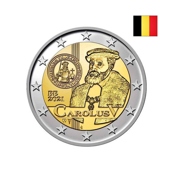 Belgium 2 Euro 2021 "Carolus V" BU (French, Coin Card)
