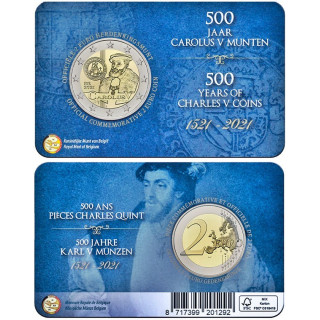 Belgium 2 Euro 2021 "Carolus V" BU (Dutch, Coin Card)