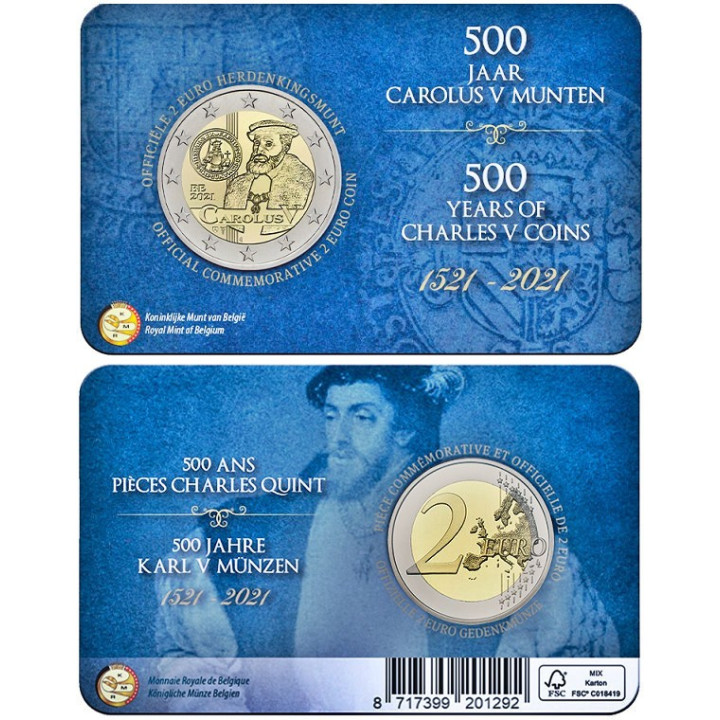 Belgium 2 Euro 2021 "Carolus V" BU (Dutch, Coin Card)