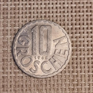 Austria 10 Groschen 1968 KM-2878 VF
