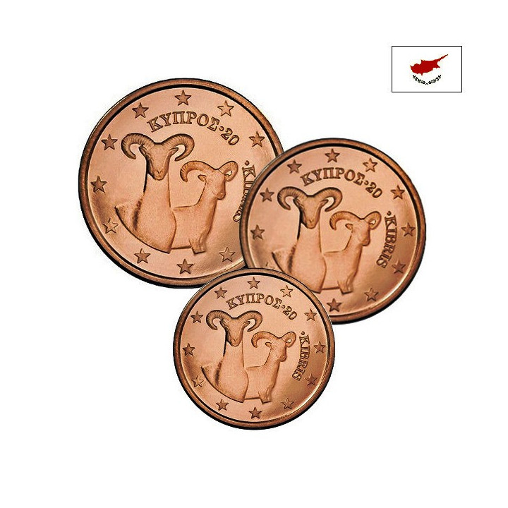 Cyprus 1, 2, 5 Euro Cents 2014 UNC