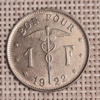 Belgium 1 Franc 1922 KM-89 VF