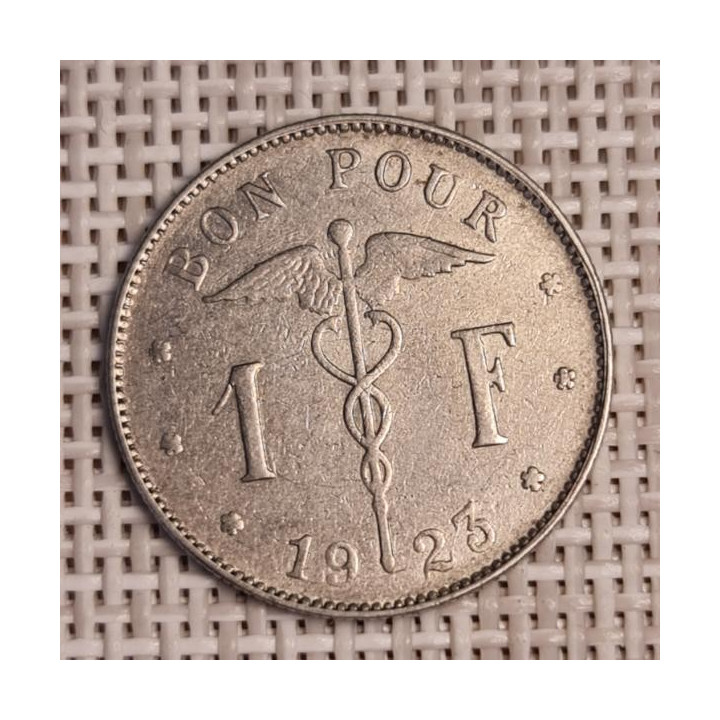 Belgium 1 Franc 1923 KM-89 VF