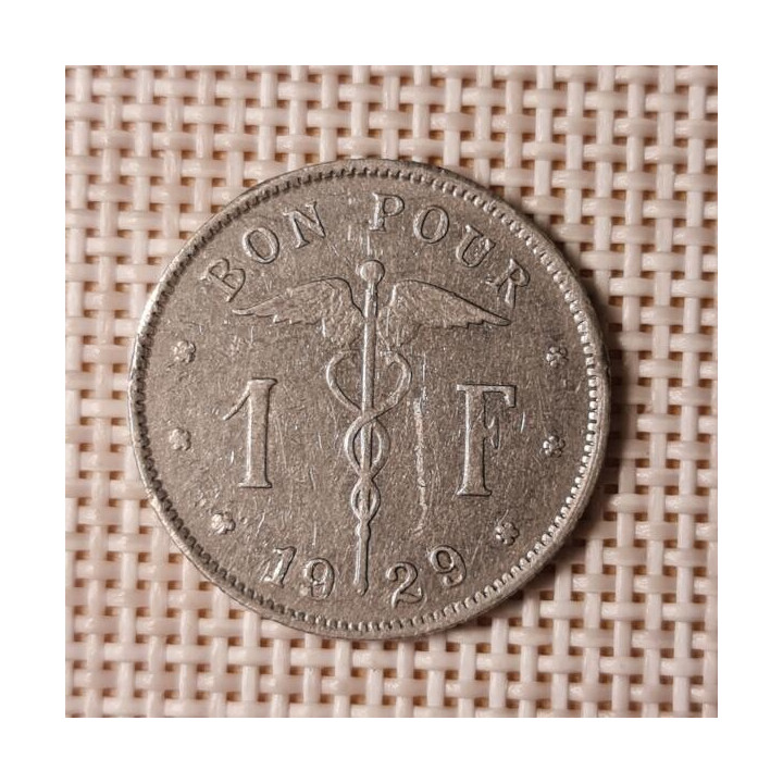 Belgium 1 Franc 1929 KM-89 VF