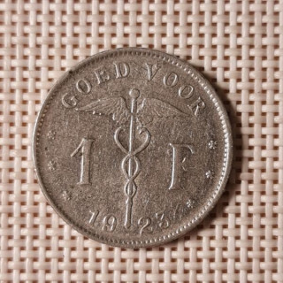 Belgium 1 Franc 1923 KM-90 VF