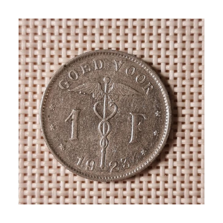 Belgium 1 Franc 1923 KM-90 VF