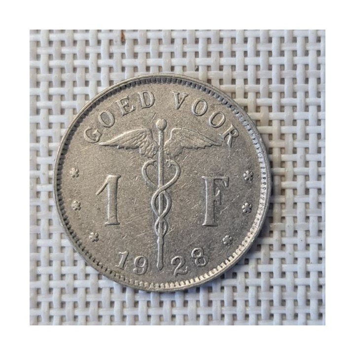 Belgium 1 Franc 1928 KM-90 VF