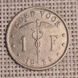 Belgium 1 Franc 1934 KM-90 VF