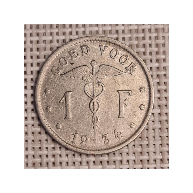 Belgium 1 Franc 1934 KM-90 VF
