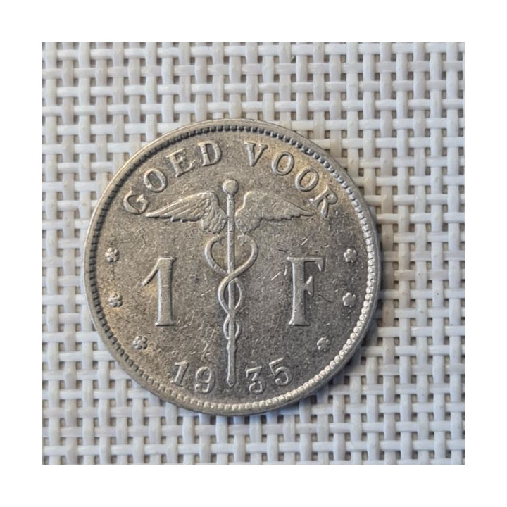 Belgium 1 Franc 1935 KM-90 VF