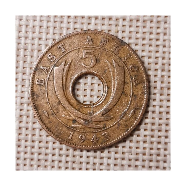 British East Africa 5 Cents 1943 KM-25 VF