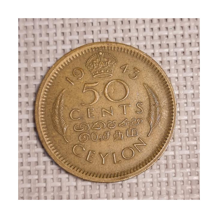 Ceylon 50 Cents 1943 KM-116 VF