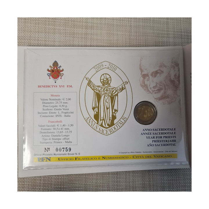 Vatican City 2 Euro 2010 "Year for Priests" (Philatelic Numismatic Covers)