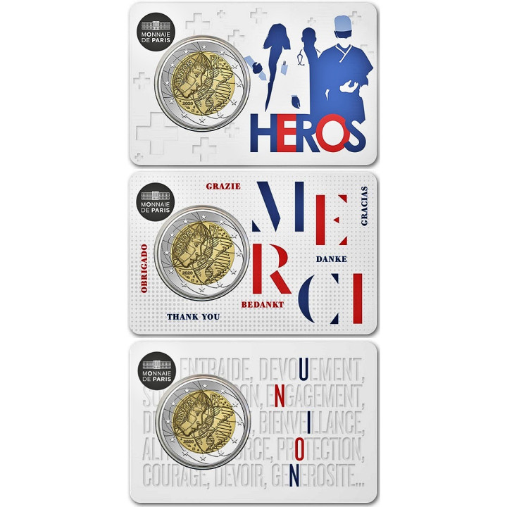 France 2 Euro 2020 "Medical Research" BU (3 x Coin Cards)