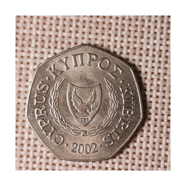 Cyprus 50 Cents 2002 KM-66 VF