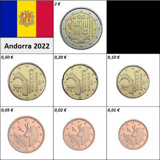 Andorra 1c - 50c, 2 Euro (2,88€) 2022 UNC