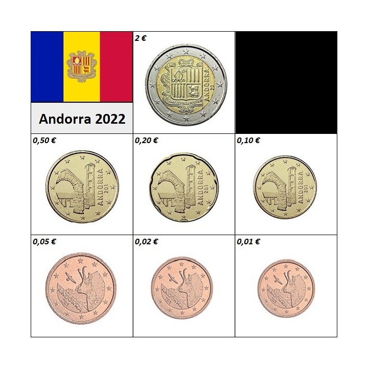 Andorra 1c - 50c, 2 Euro (2,88€) 2022 UNC