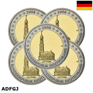 Germany 2 Euro 2008 ADFGJ "Hamburg" UNC