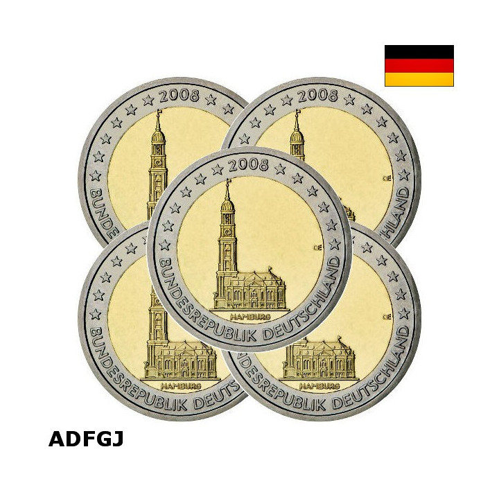 Germany 2 Euro 2008 ADFGJ "Hamburg" UNC