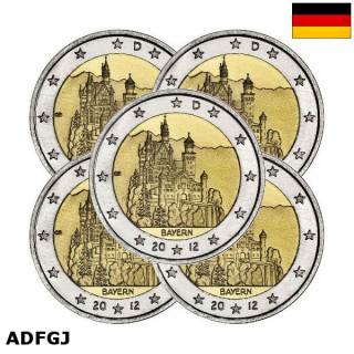 Germany 2 Euro 2012 ADFGJ "Bavaria" UNC