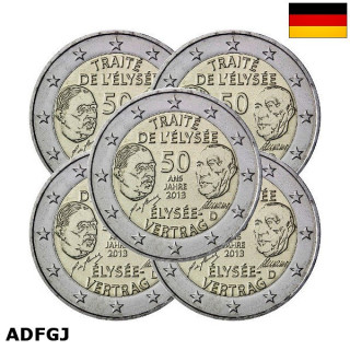 Germany 2 Euro 2013 ADFGJ "Elysée Treaty" UNC
